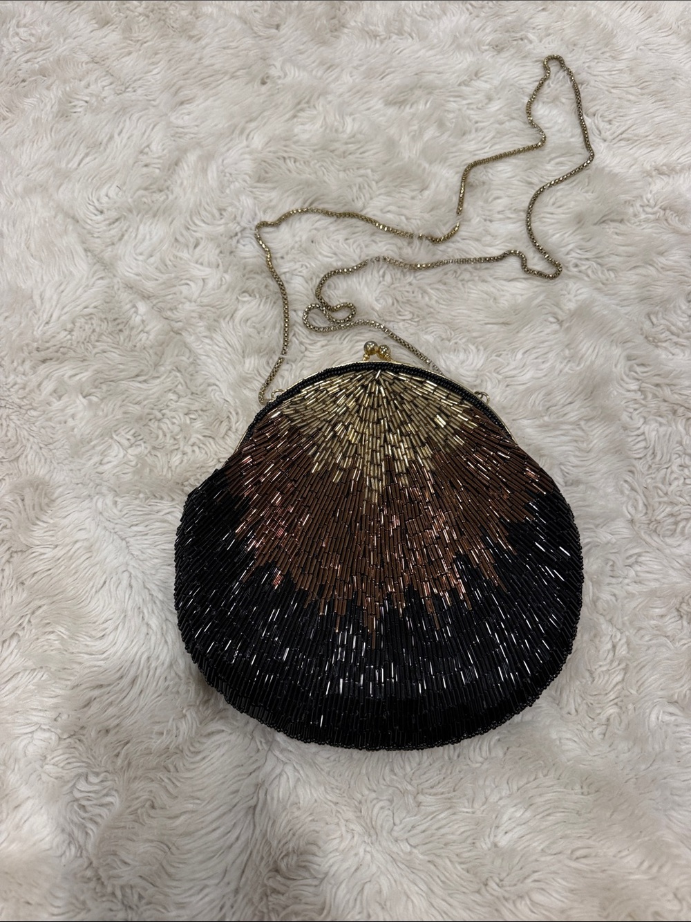 Vintage 1960’s La Regale Beaded Ombre Shell Clutch - Black, Brown & Gold